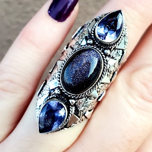 New Sun Sitara and Amethyst 925 Silver Statement Ring. - Picture 12 of 13